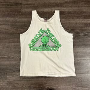 Vintage Above the Rim Hoopwear Tank Top‎ Oneita Power-T White Green XL 46–48 EUC